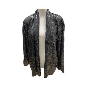 Style n Design Vintage Black Sequin Open Front Blazer